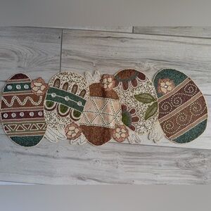 Hand-Beaded Easter Egg Table Runner - Green, Brown, Cream